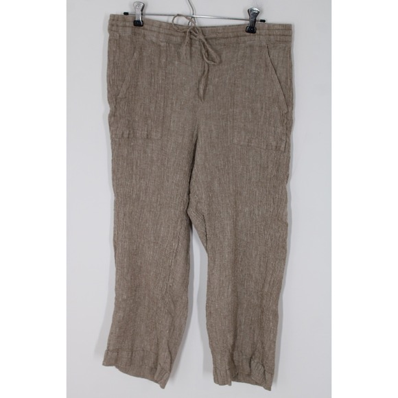 J. Jill Pants - Pure J Jill M Brown Crinkle Linen Cotton Pull On High Rise Crop Drawstring Pants